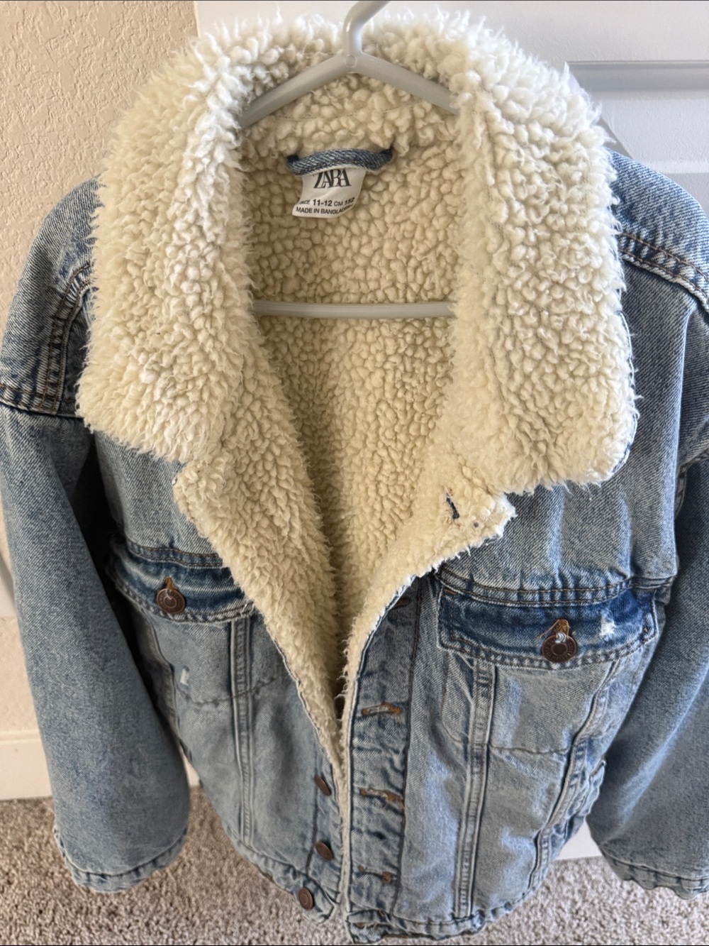 Zara Blue Denim Jacket with Cream Sherpa Collar